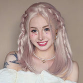 18 Inch Long Hand Made Front Lace Pink Straight Wig With Bangs For Party & Daily Use